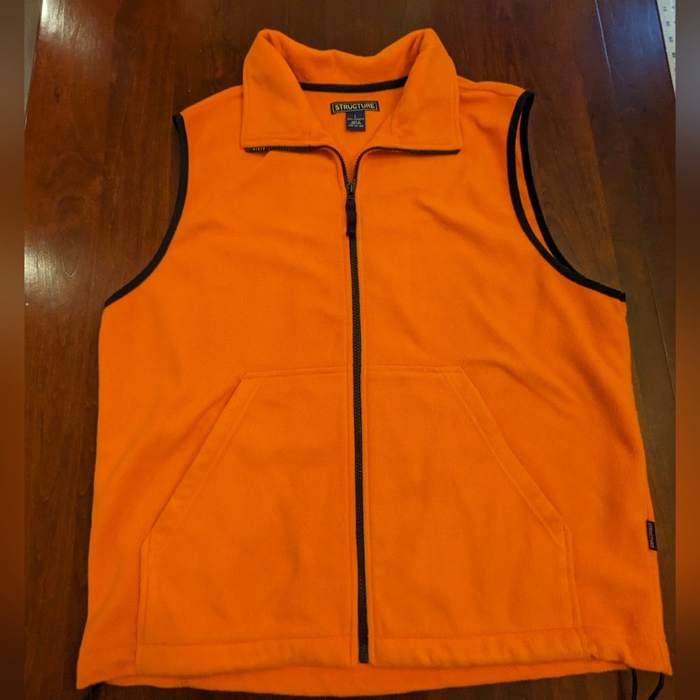 Vintage Structure mens fleece vest, size Large, orange